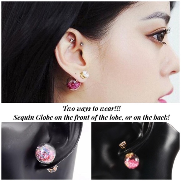 Double Stud Blue Star Confetti Crystal Earrings - Picture 14 of 16